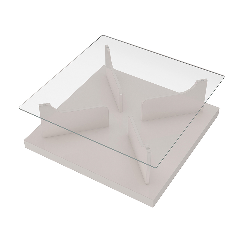 Mesa de Centro Quadrada Clear Off White