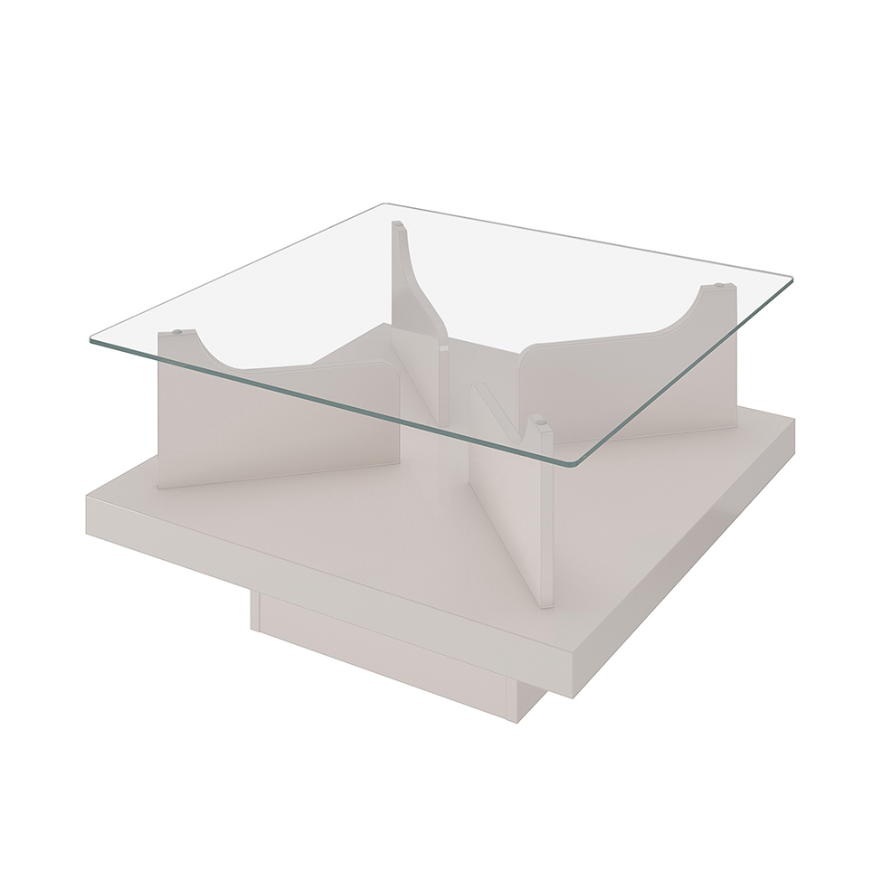 Mesa de Centro Quadrada Clear Off White