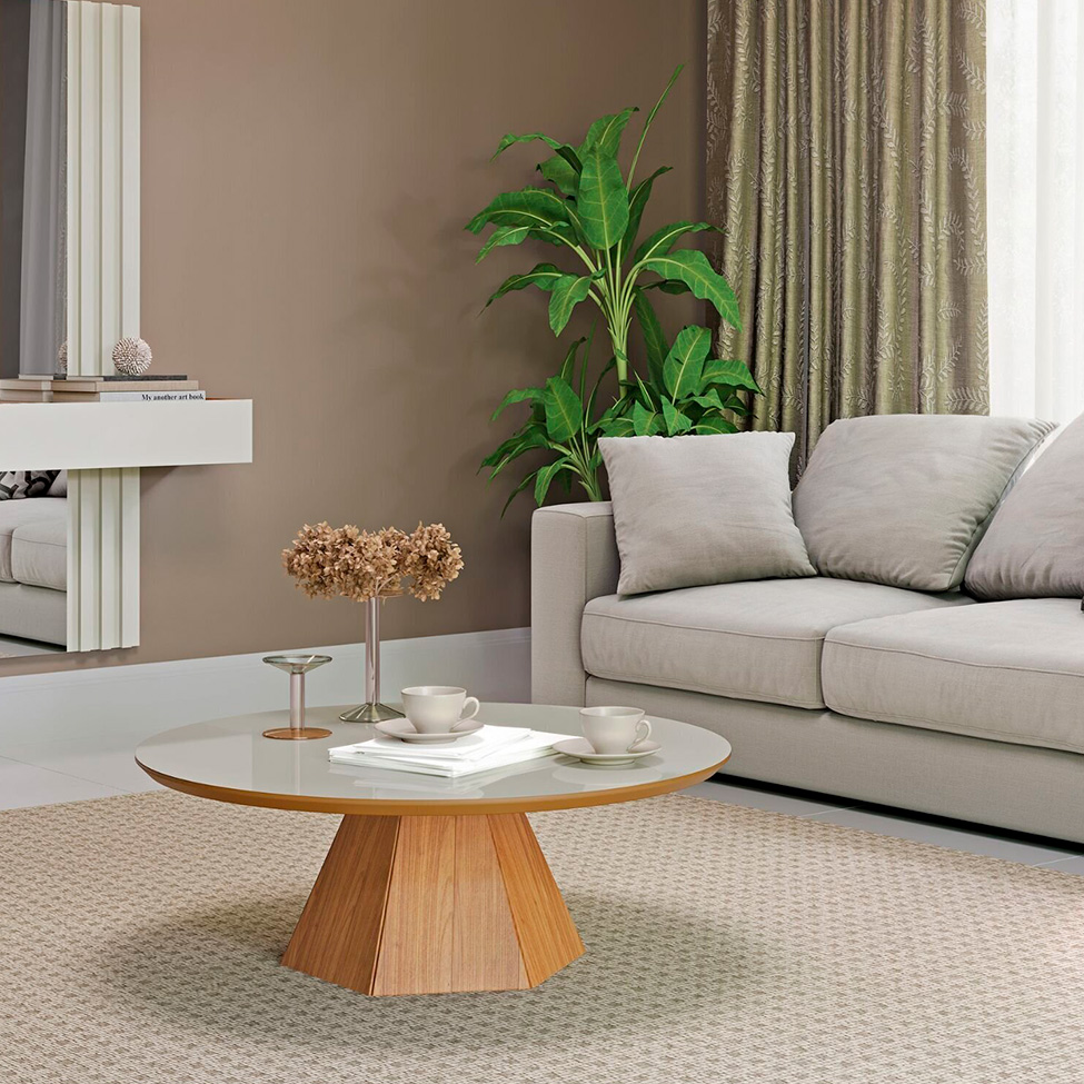 Mesa de Centro Redonda Belan 100% MDF Off White e Freijó