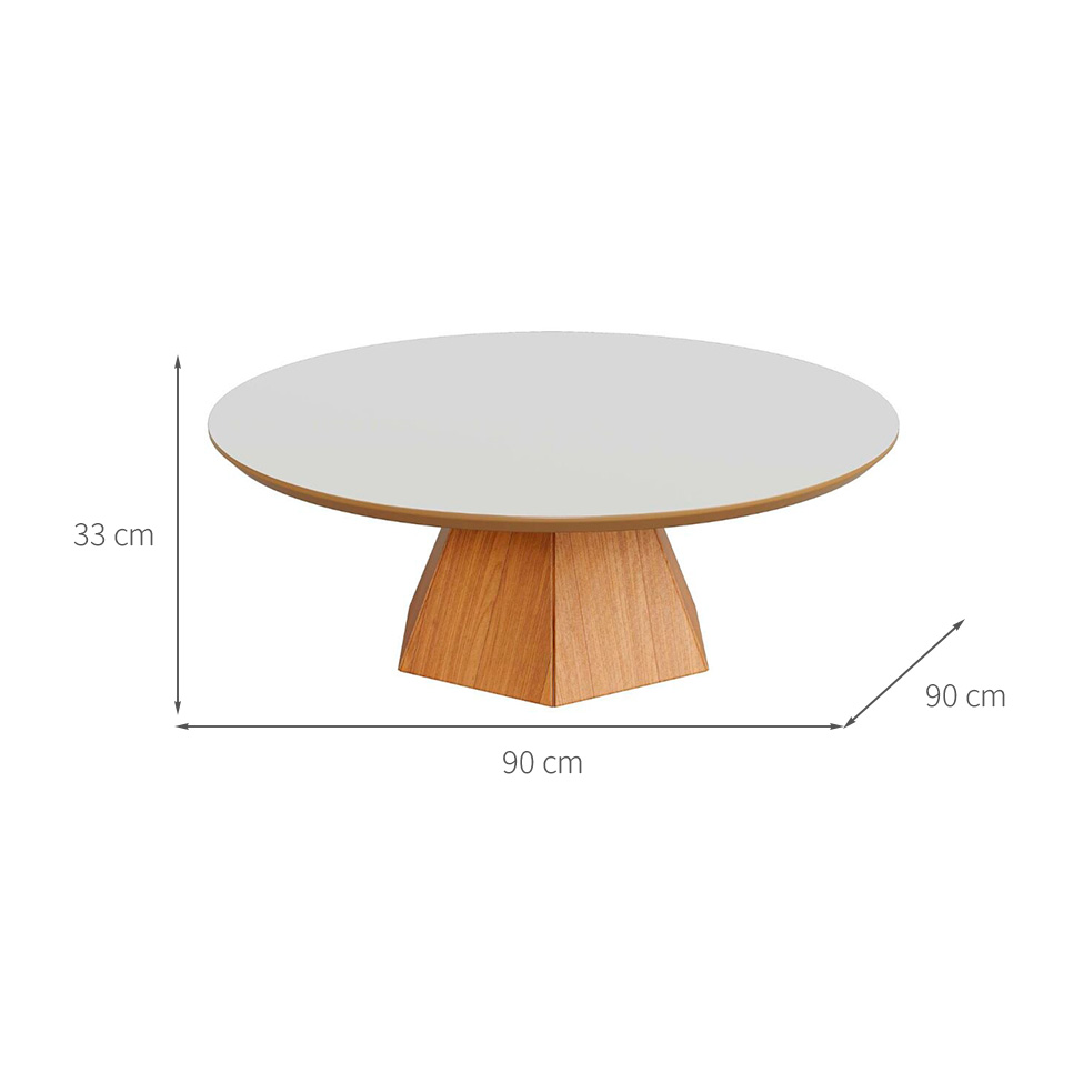 Mesa de Centro Redonda Belan 100% MDF Off White e Freijó