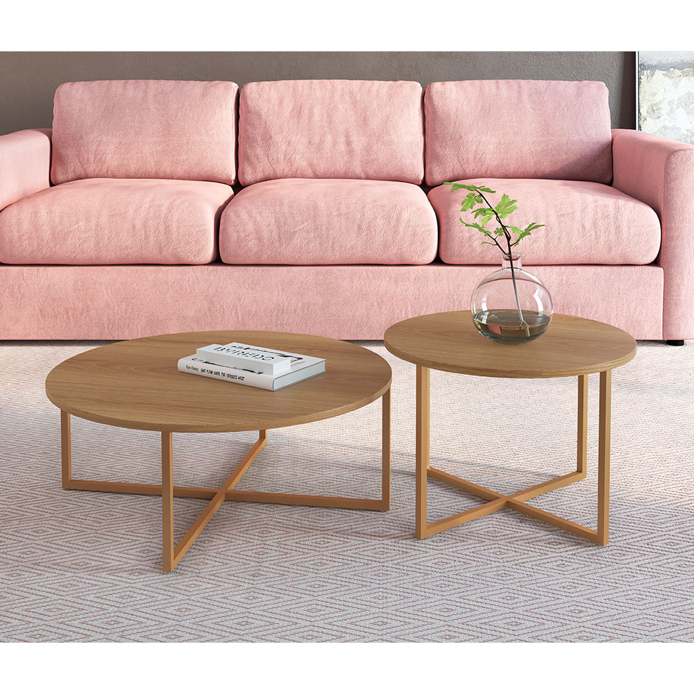 Mesa de Centro Redonda Complementos Hanover e Dourada 27x70 cm