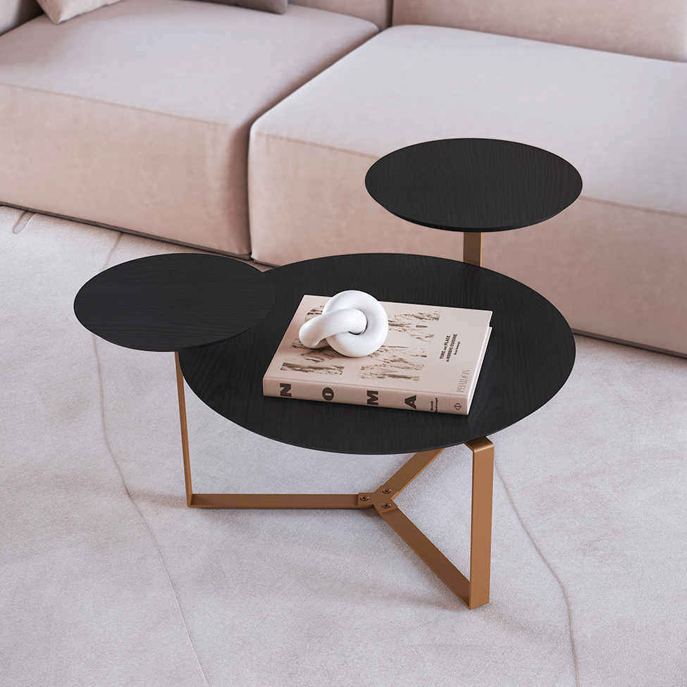 Mesa de Centro Redonda Complementos Nero e Dourada 83 cm