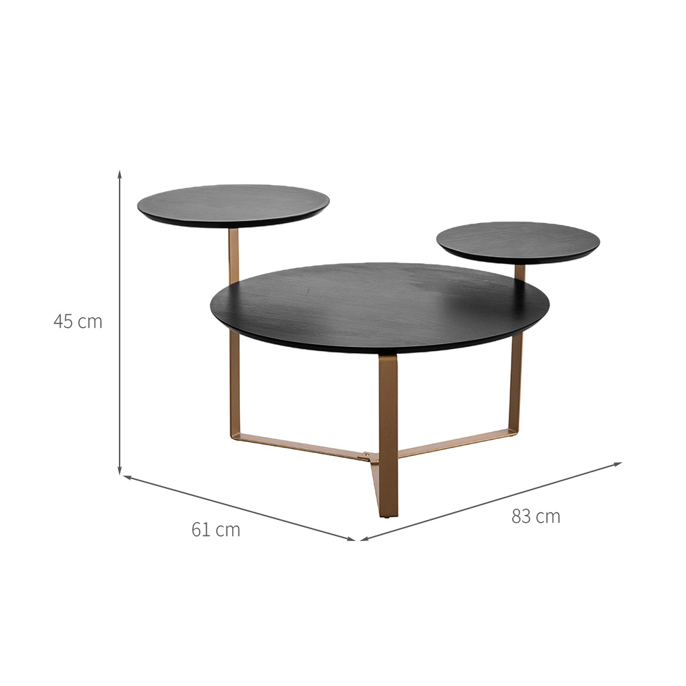 Mesa de Centro Redonda Complementos Nero e Dourada 83 cm