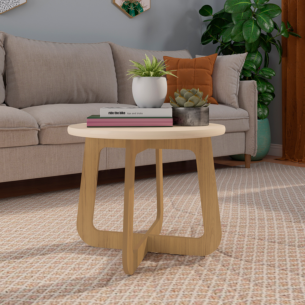Mesa de Centro Redonda Jasmin Off white e Carvalho