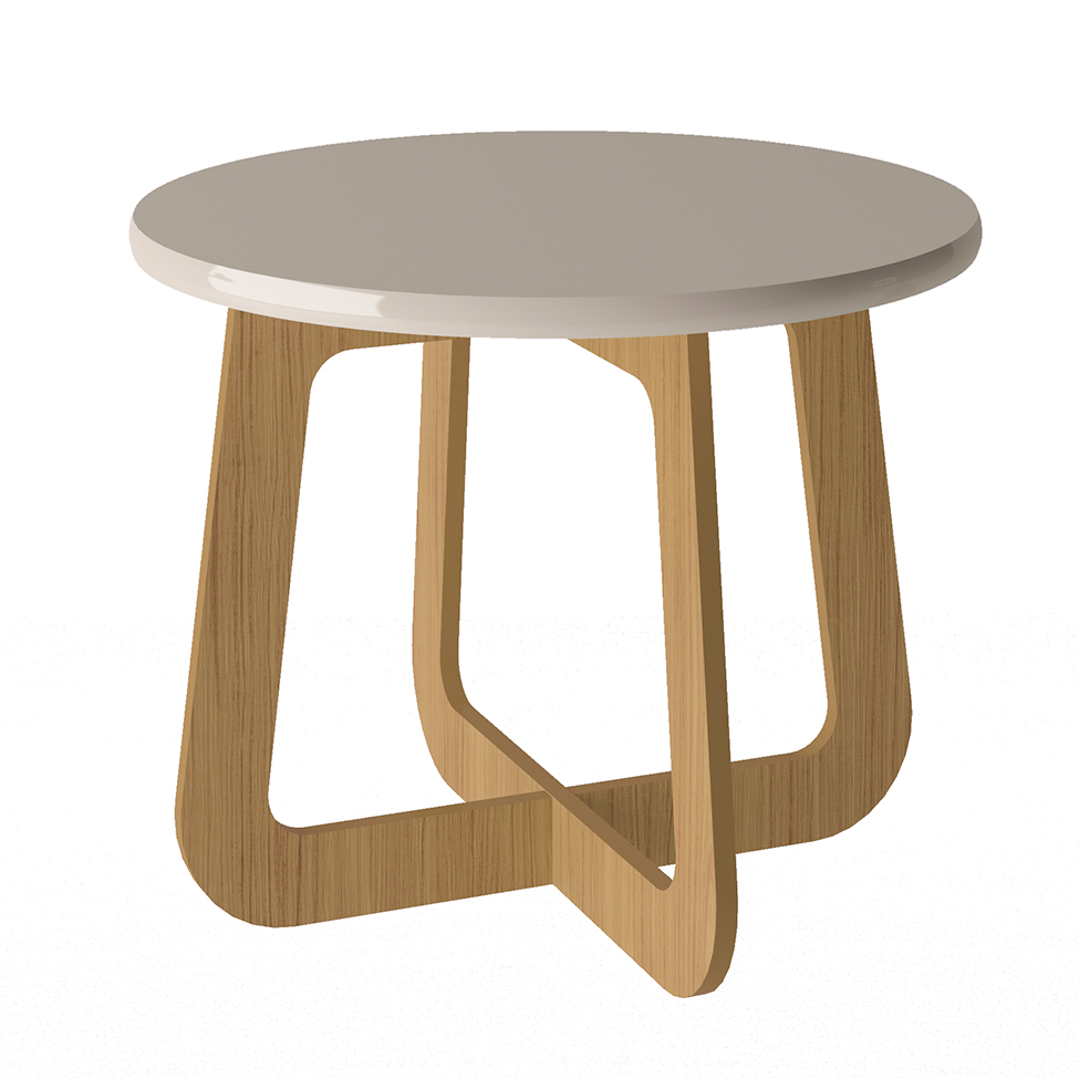 Mesa de Centro Redonda Jasmin Off white e Carvalho