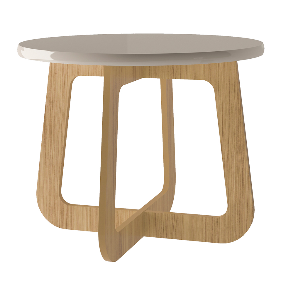 Mesa de Centro Redonda Jasmin Off white e Carvalho