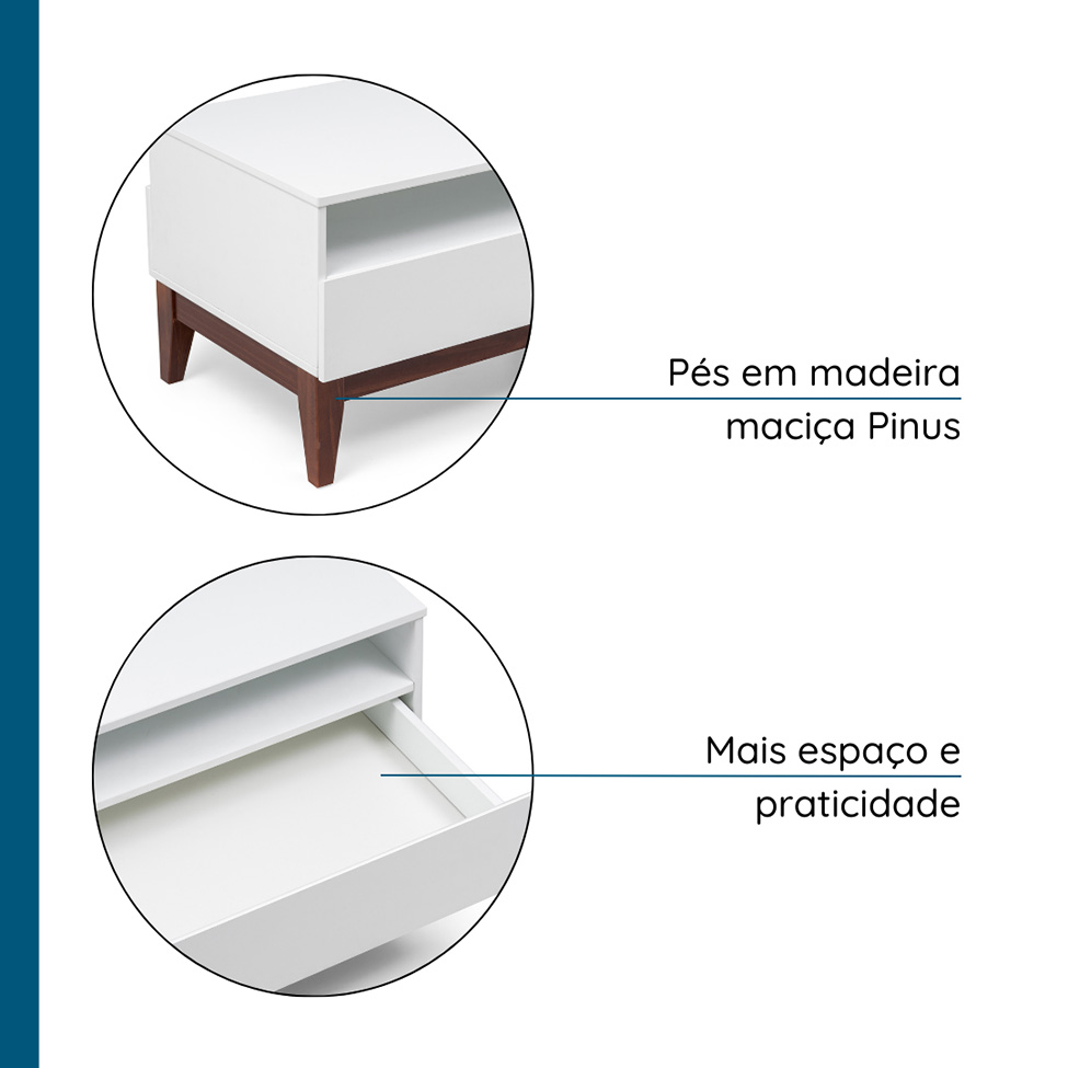 Mesa de Centro Retangular Fresh 1 Gaveta Branca e Imbuia