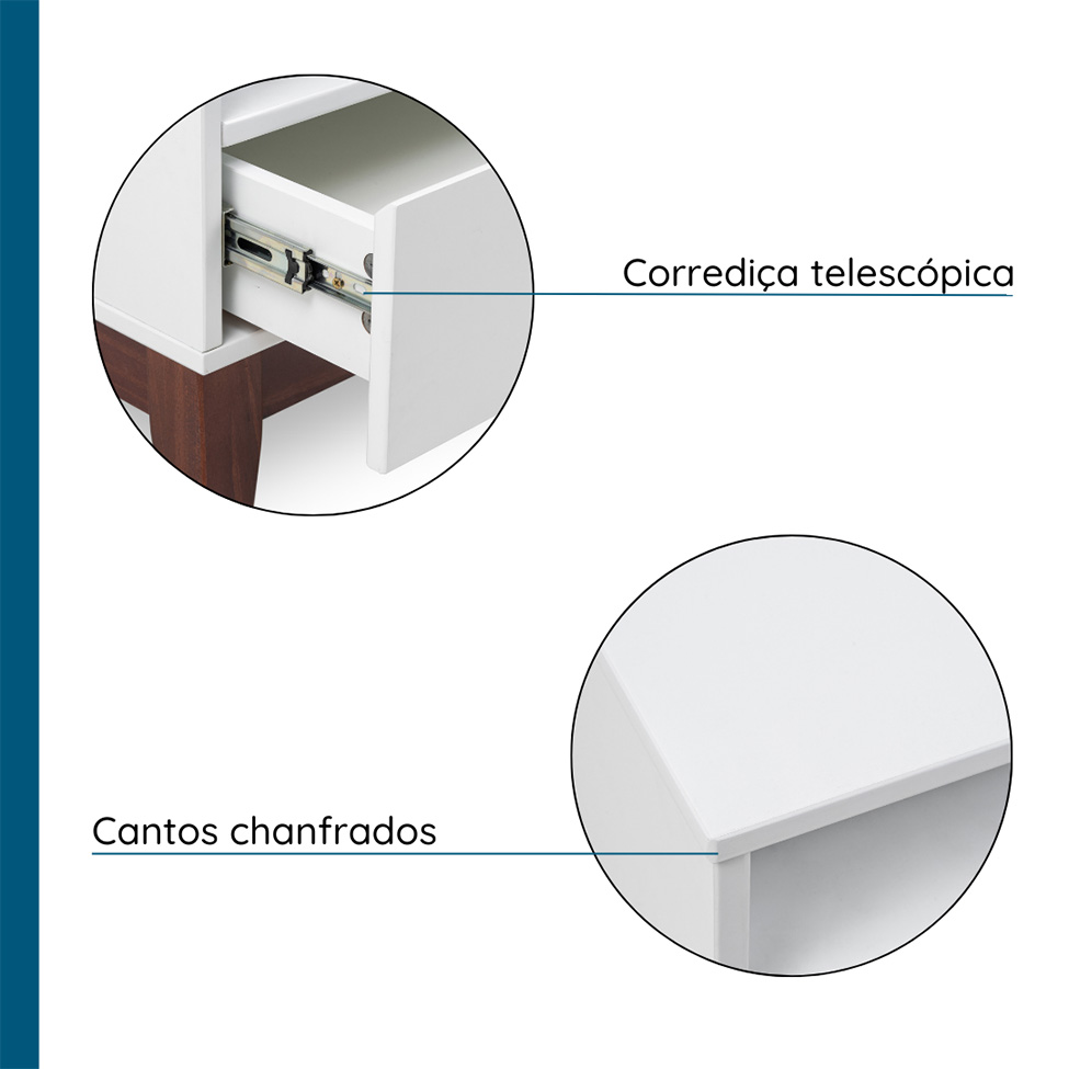 Mesa de Centro Retangular Fresh 1 Gaveta Branca e Imbuia