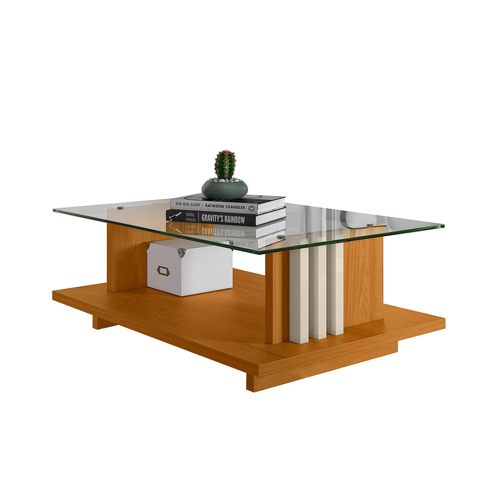 Mesa de Centro Retangular Frizz Cinamomo e Off White