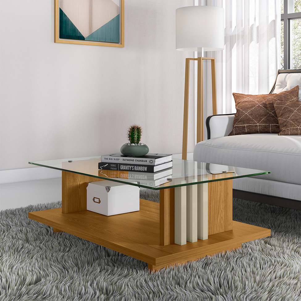 Mesa de Centro Retangular Frizz Cumaru e Opala