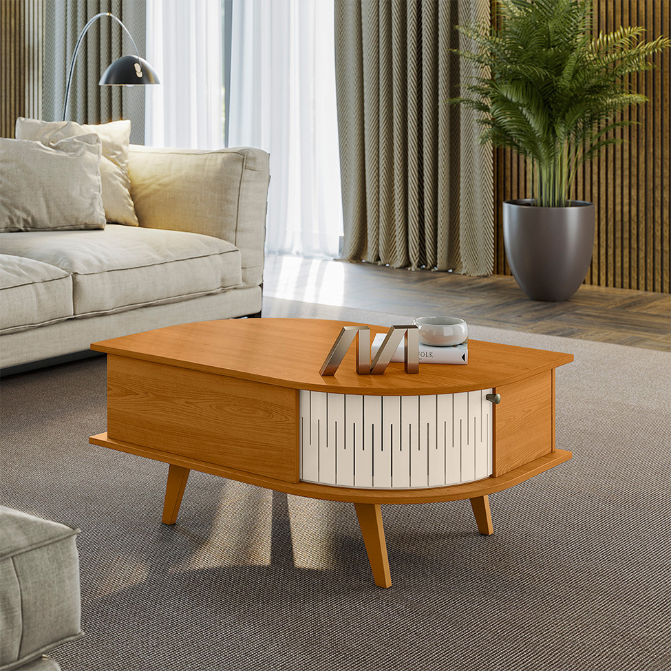 Mesa de Centro Retangular Indianapolis 2 Portas Cinamomo e Off White