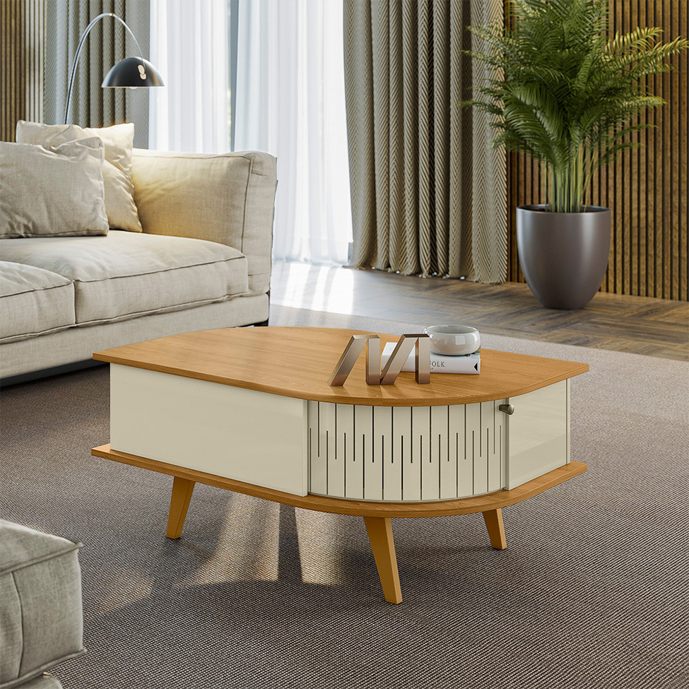 Mesa de Centro Retangular Indianapolis 2 Portas Cumaru e Opala