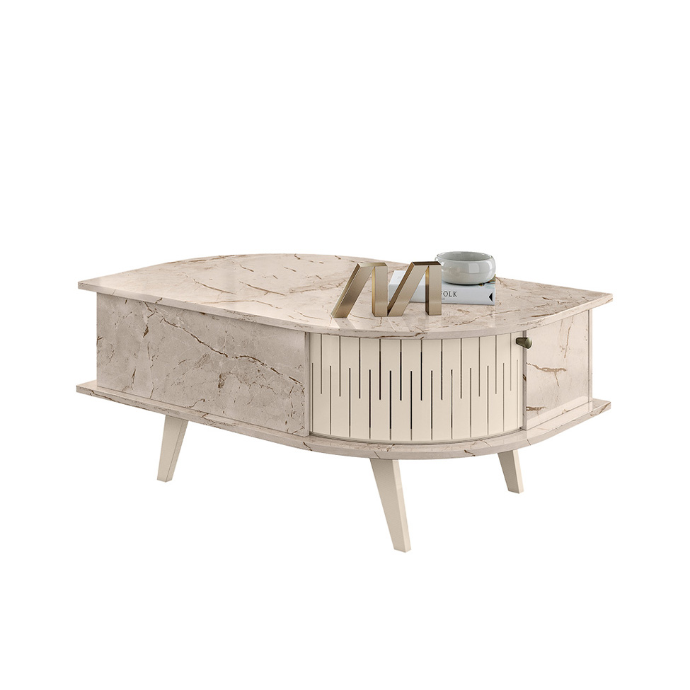 Mesa de Centro Retangular Indianapolis 2 Portas Off White e Calacata