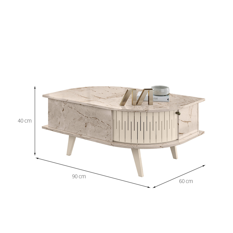 Mesa de Centro Retangular Indianapolis 2 Portas Off White e Calacata
