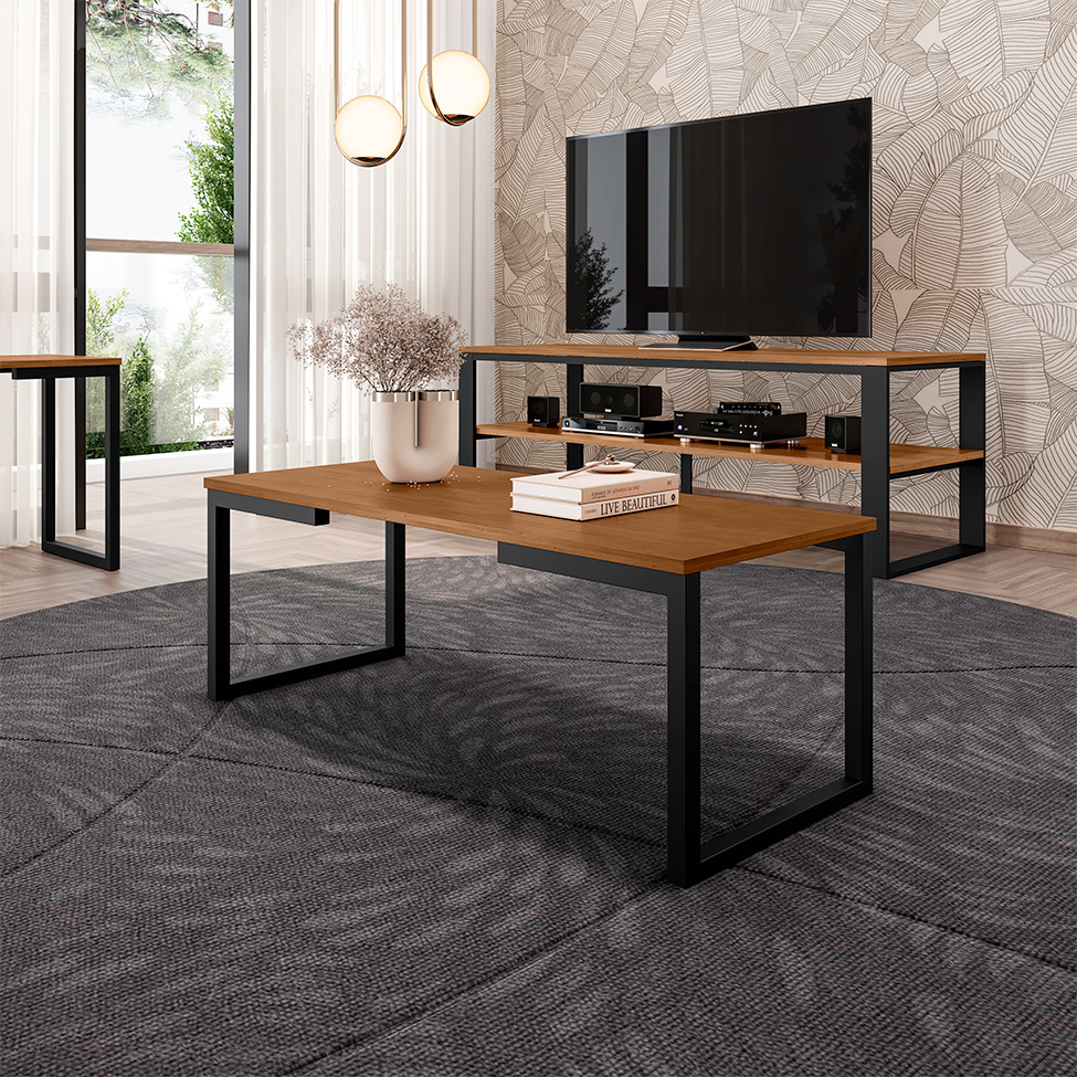 Mesa de Centro Retangular Innovare Preta e Canela