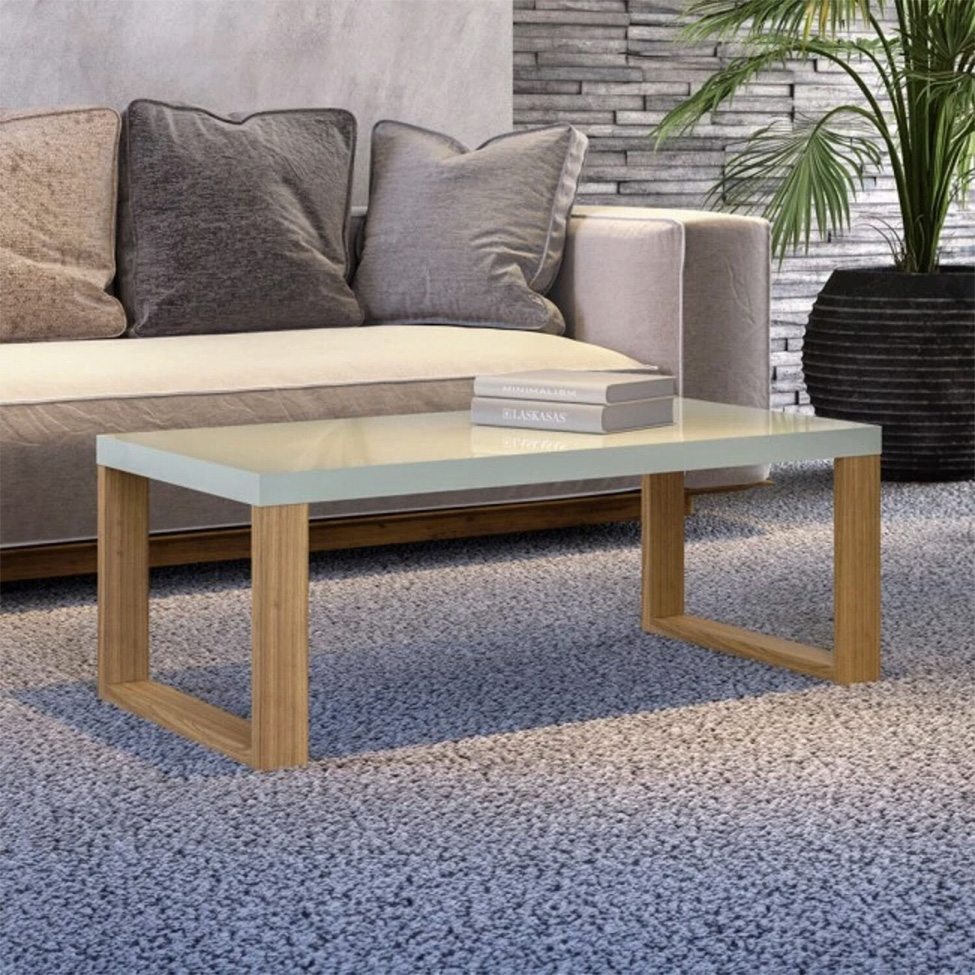 Mesa de Centro Retangular Lanes 100% MDF Off White e Freijó 90 cm