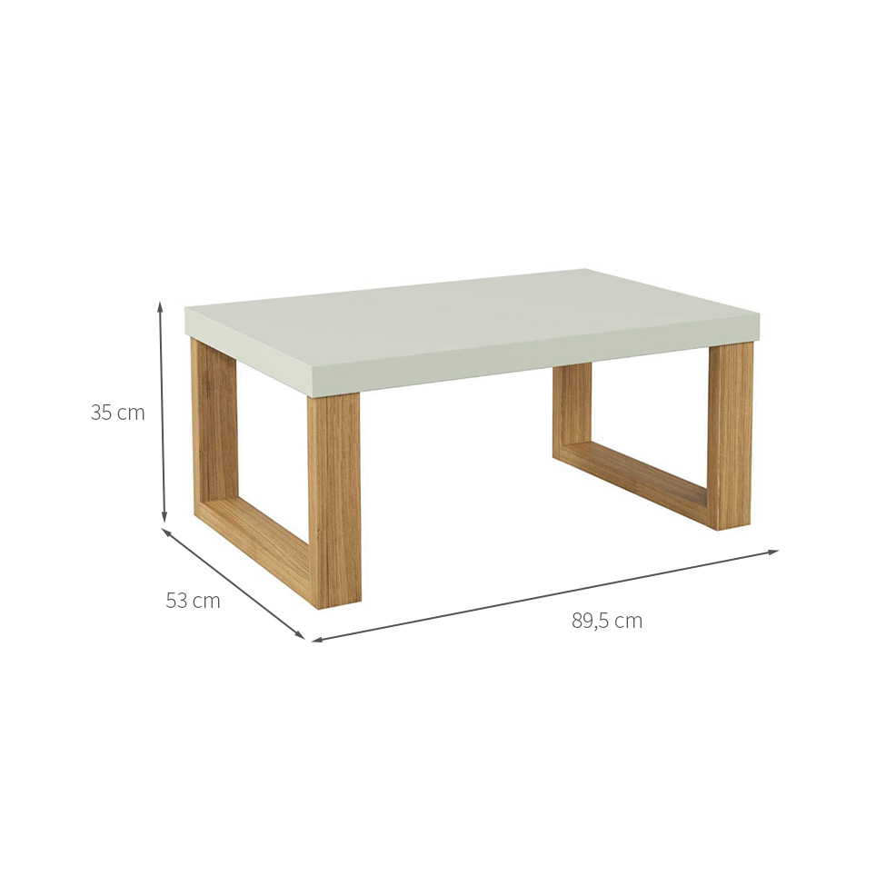 Mesa de Centro Retangular Lanes 100% MDF Off White e Freijó 90 cm
