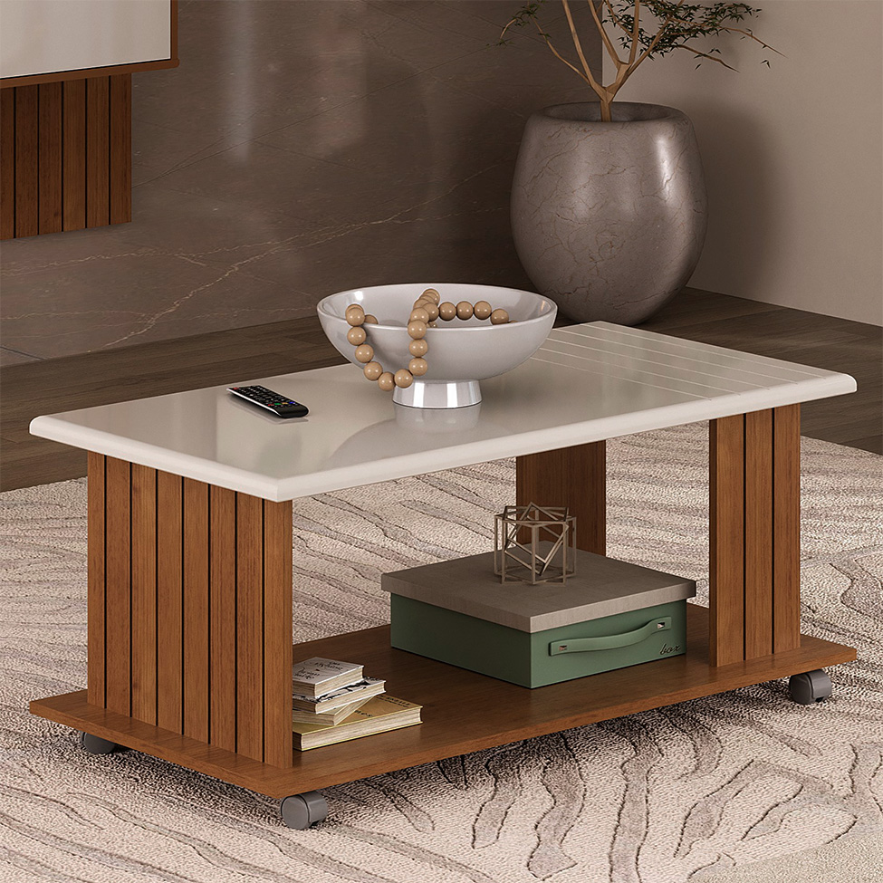 Mesa de Centro Retangular Mila Cinamomo e Off White