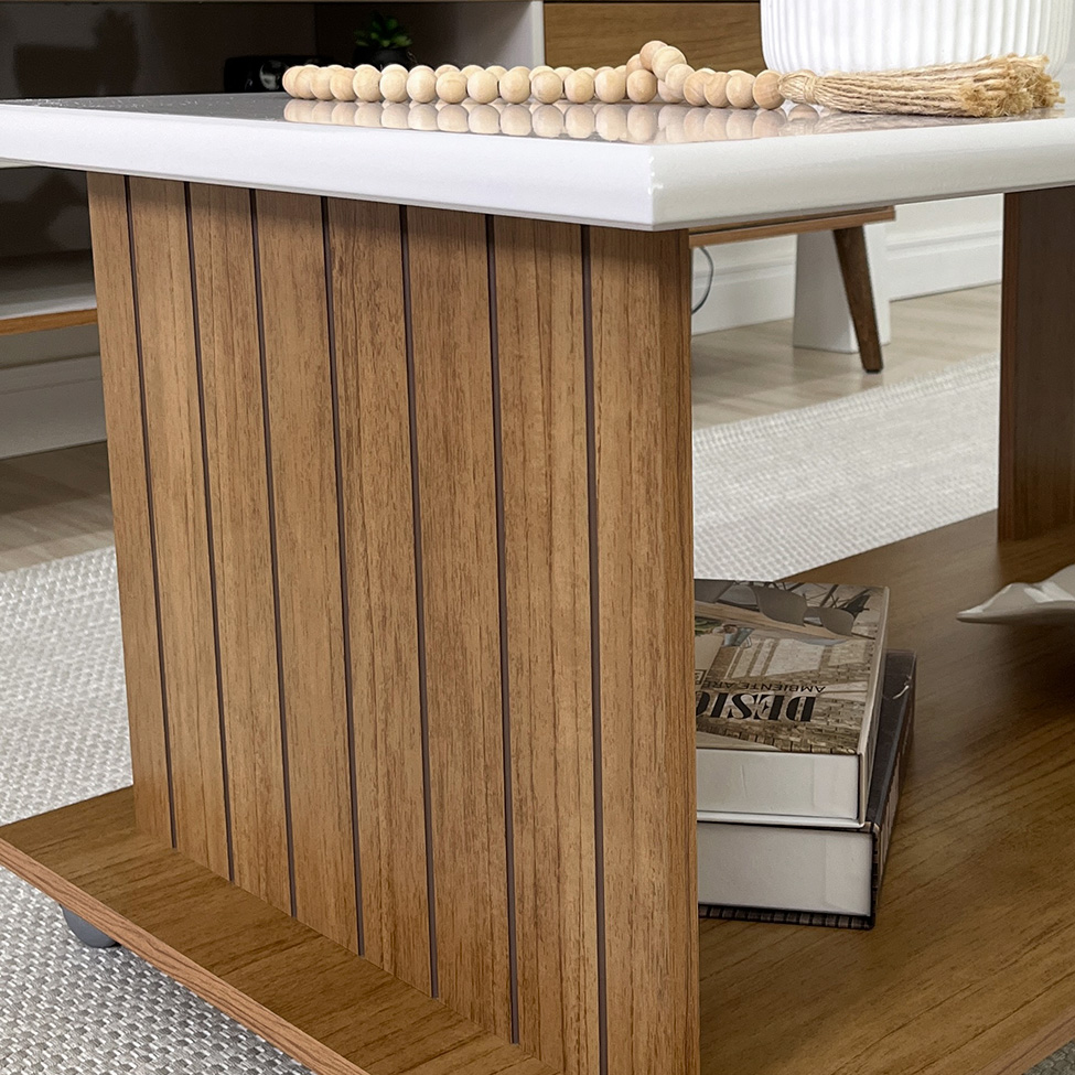 Mesa de Centro Retangular Mila Cinamomo e Off White