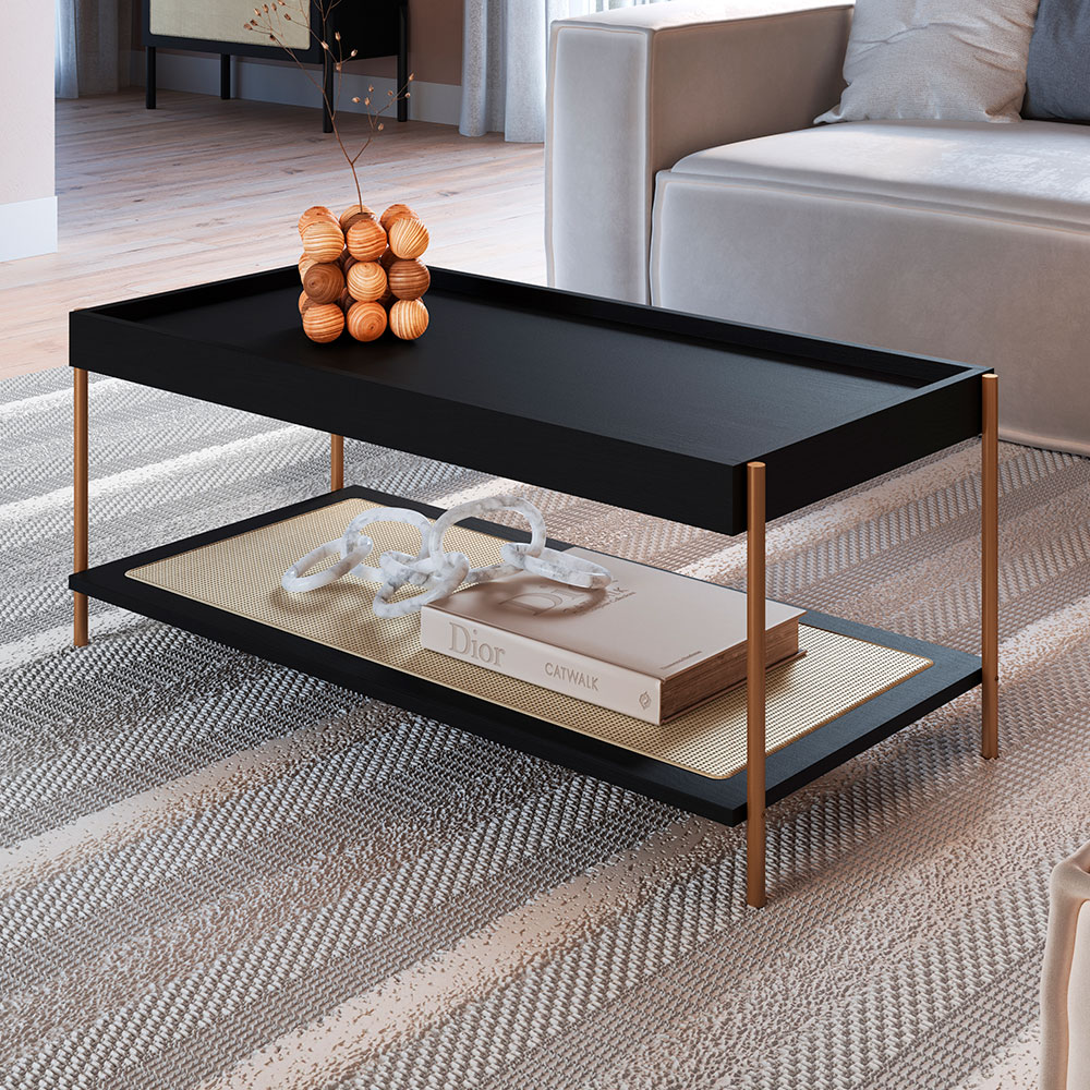 Mesa de Centro Retangular Oslo Nero e Dourada