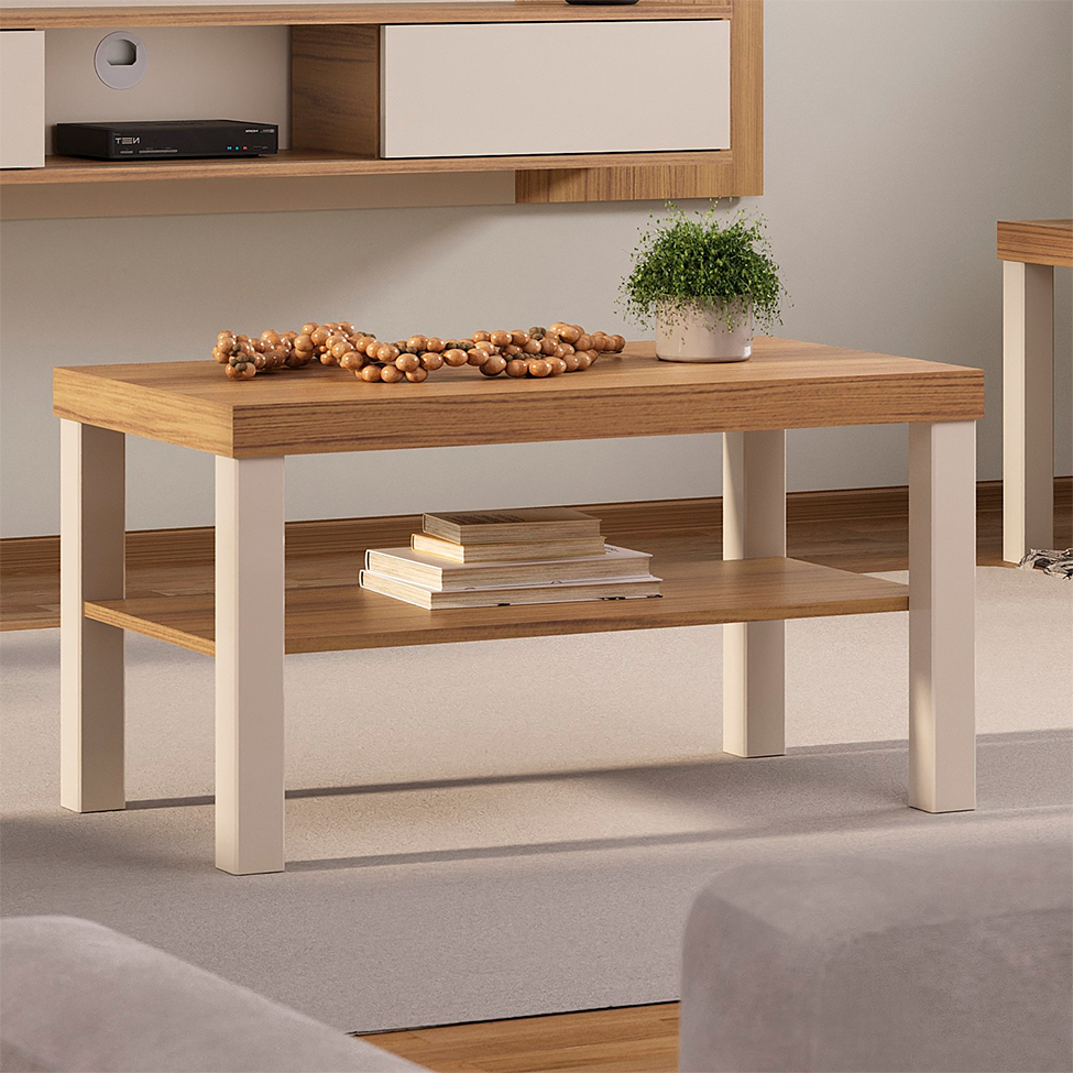 Mesa de Centro Retangular UP Carvalho e Off White