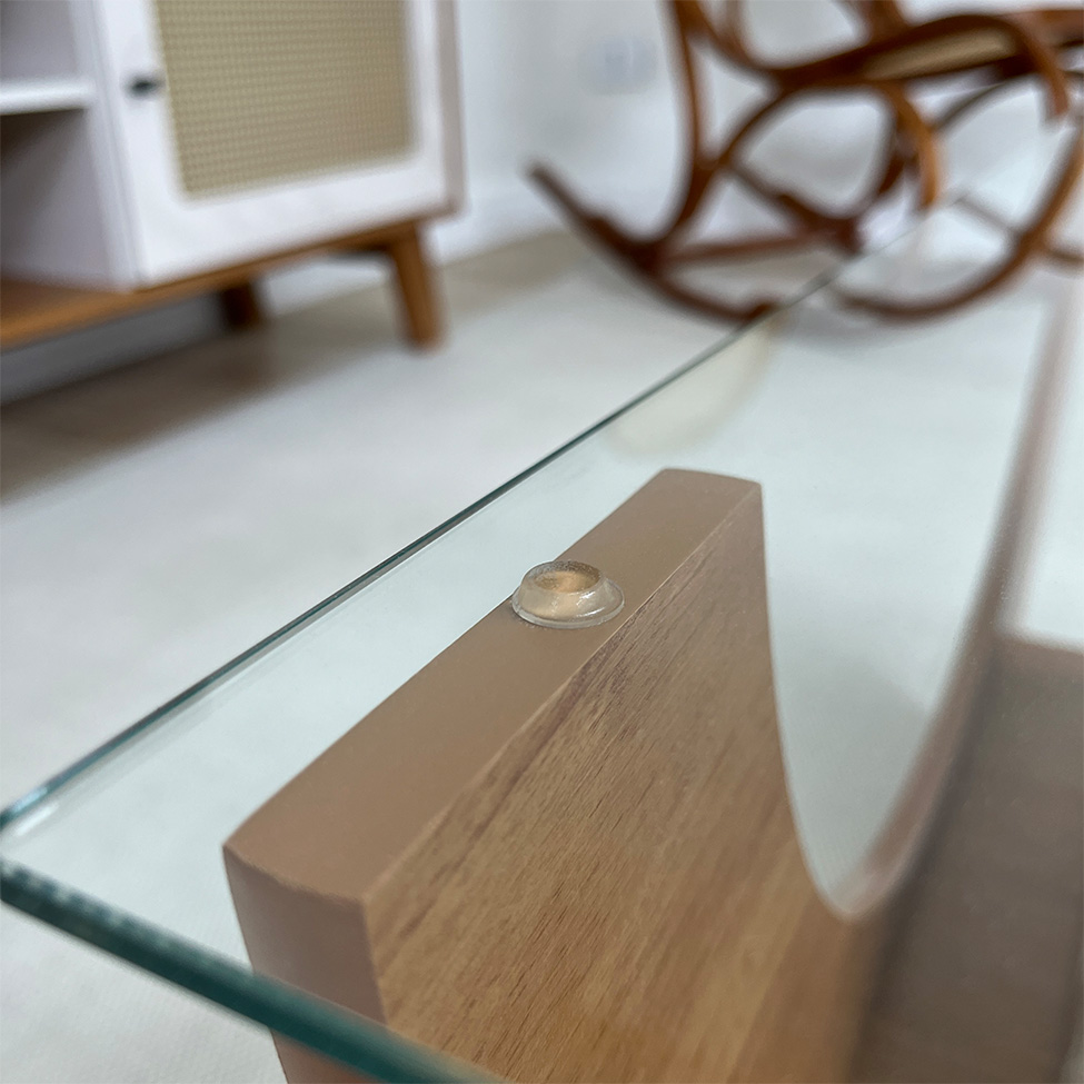 Mesa de Centro Retangular com Tampo de Vidro Onda Cinamomo