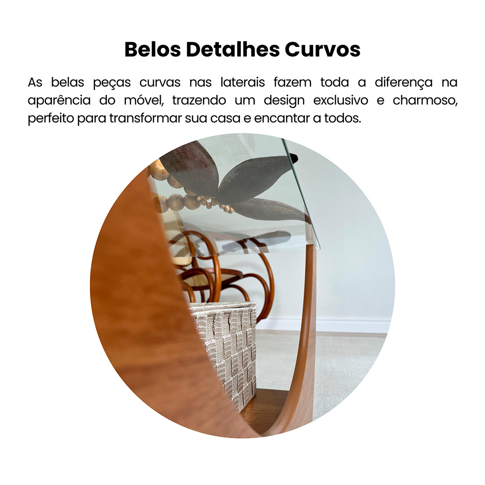 Mesa de Centro Retangular com Tampo de Vidro Onda Cinamomo