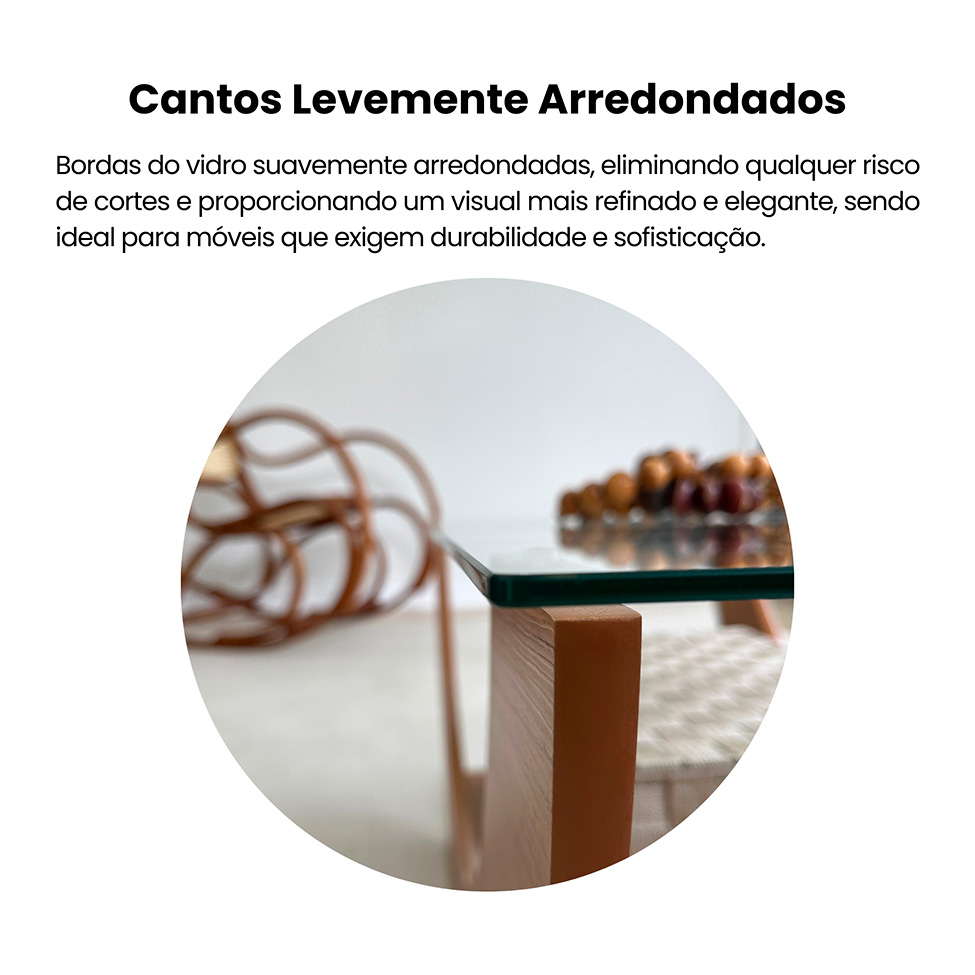 Mesa de Centro Retangular com Tampo de Vidro Onda Cinamomo