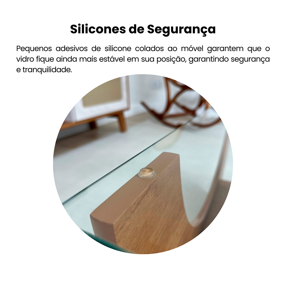 Mesa de Centro Retangular com Tampo de Vidro Onda Cinamomo
