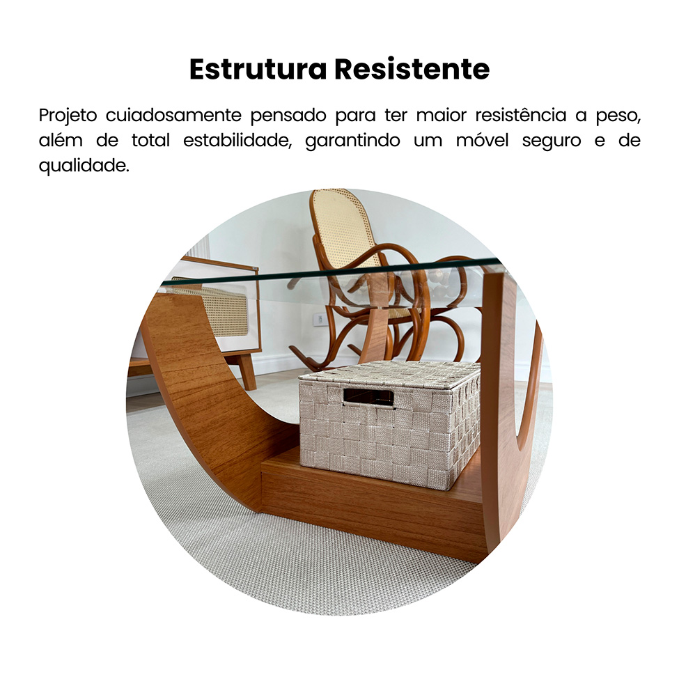 Mesa de Centro Retangular com Tampo de Vidro Onda Cinamomo