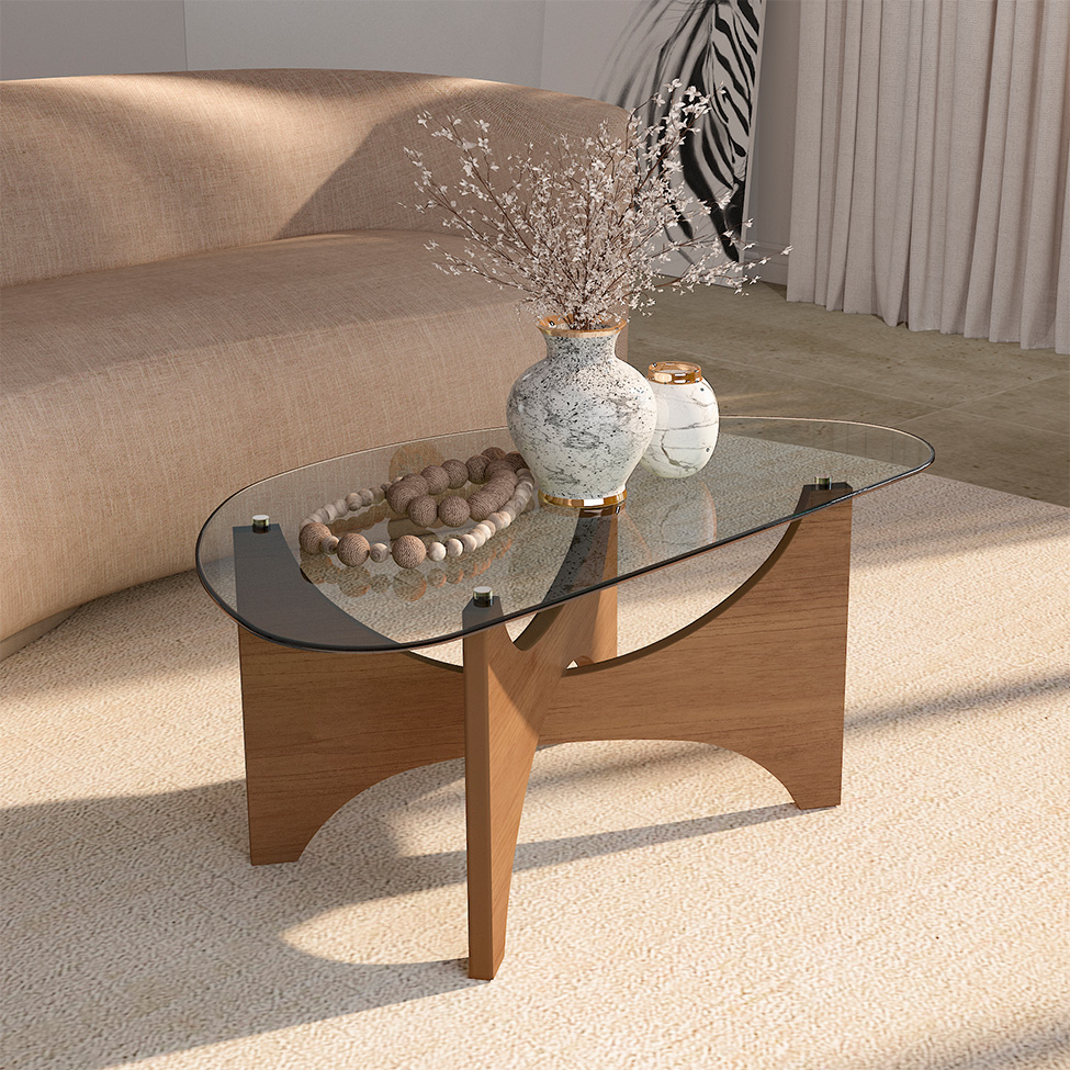 Mesa de Centro com Tampo de Vidro Levitá Cinamomo