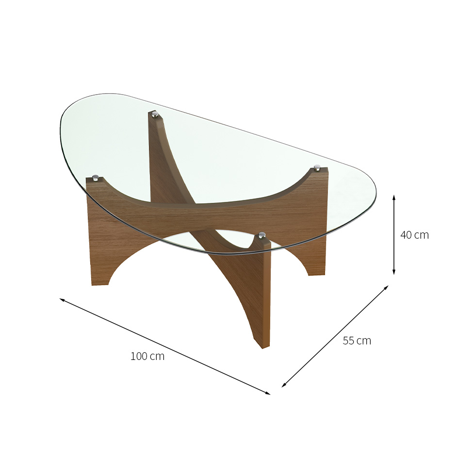 Mesa de Centro com Tampo de Vidro Levitá Cinamomo