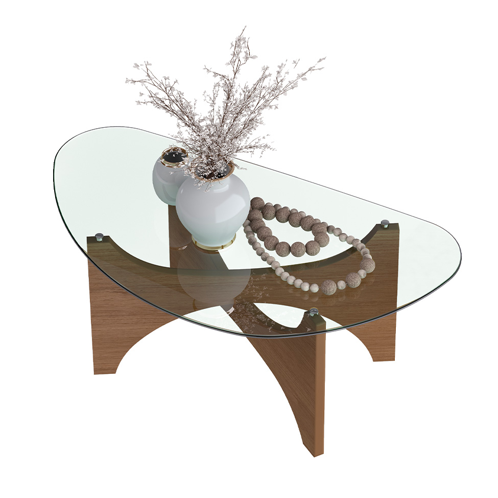 Mesa de Centro com Tampo de Vidro Levitá Cinamomo