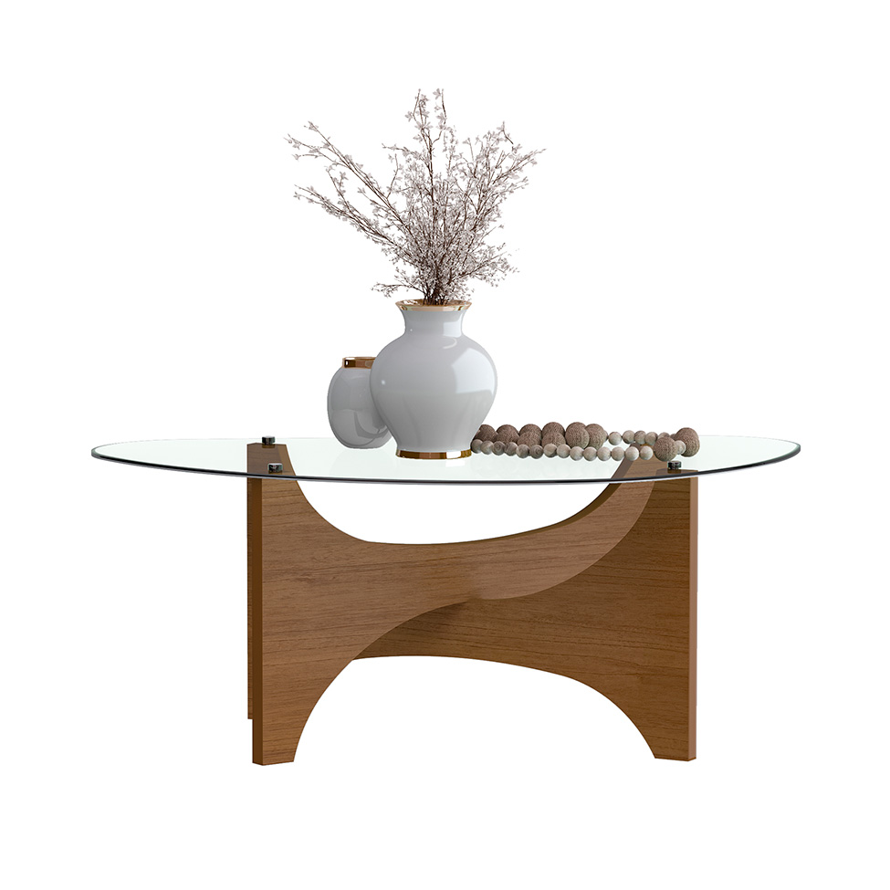 Mesa de Centro com Tampo de Vidro Levitá Cinamomo