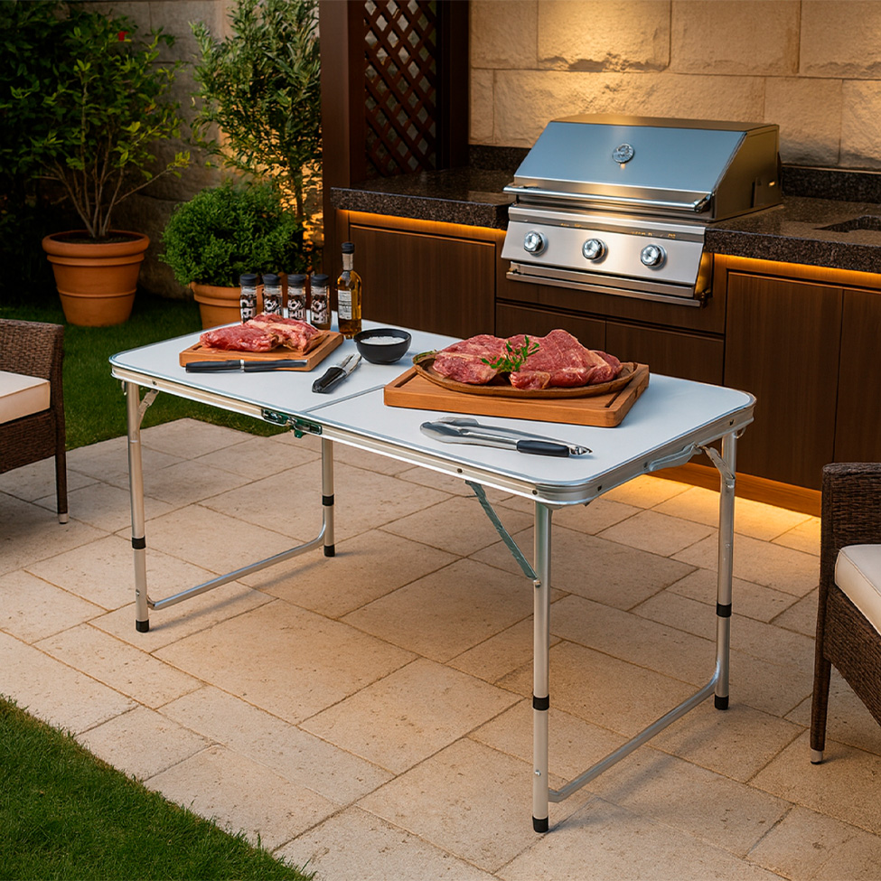 Mesa de Cozinha Dobrável Retangular com Tampo de MDF Liven Branca e Cinza 120 cm