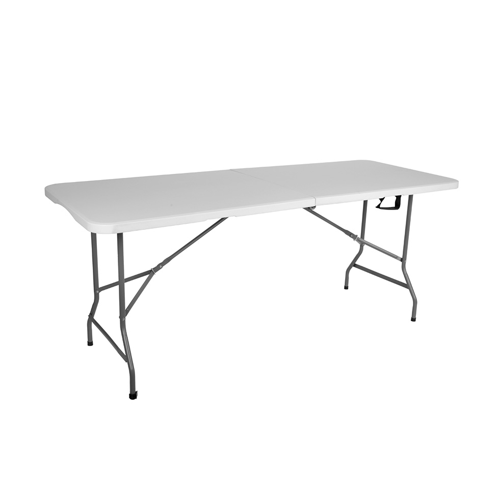 Mesa de Cozinha Dobrável Retangular com Tampo de Plástico Axis Branca e Cinza 180 cm