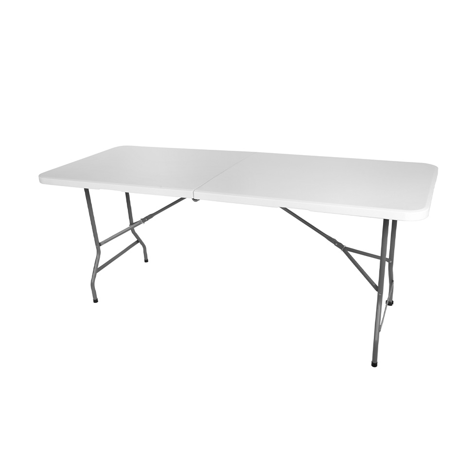 Mesa de Cozinha Dobrável Retangular com Tampo de Plástico Axis Branca e Cinza 180 cm