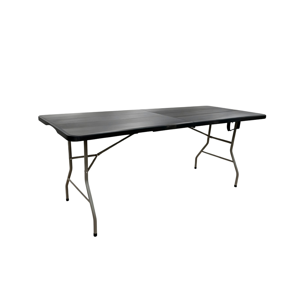 Mesa de Cozinha Dobrável Retangular com Tampo de Plástico Axis Preta e Cinza 180 cm