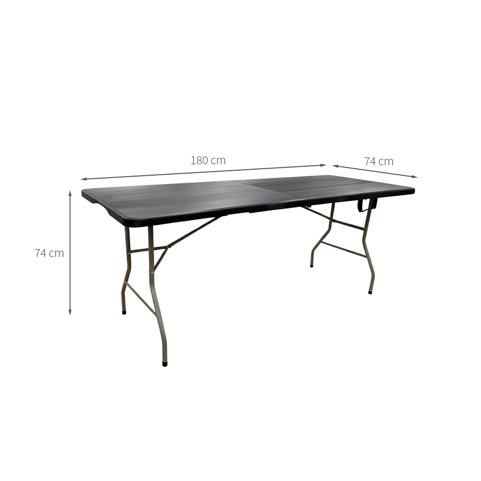 Mesa de Cozinha Dobrável Retangular com Tampo de Plástico Axis Preta e Cinza 180 cm