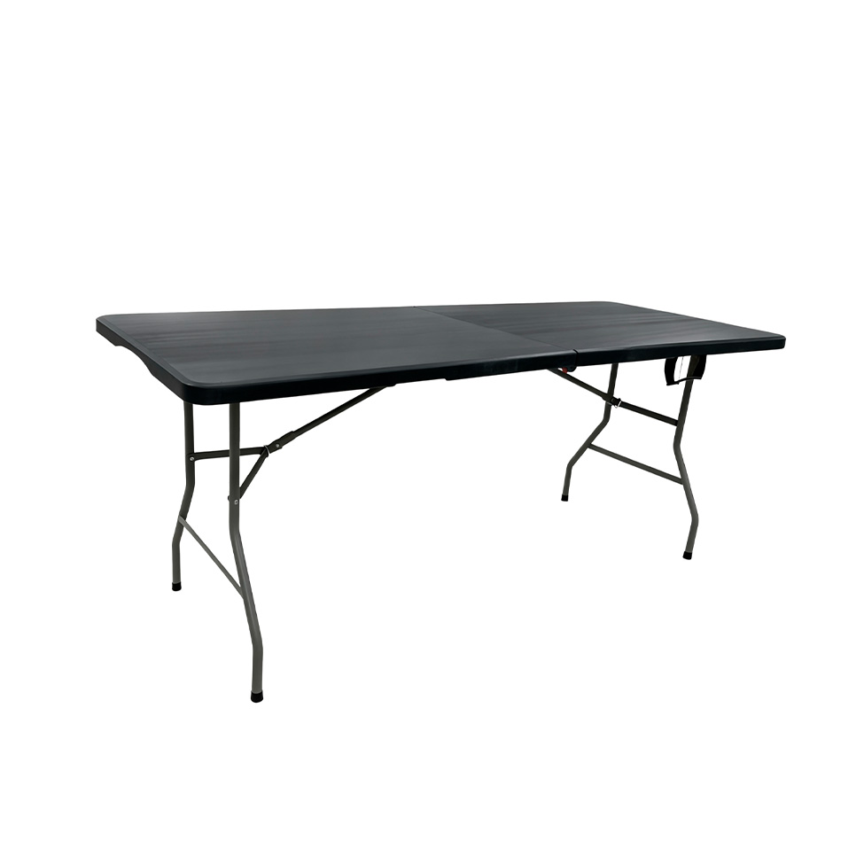 Mesa de Cozinha Dobrável Retangular com Tampo de Plástico Axis Preta e Cinza 180 cm