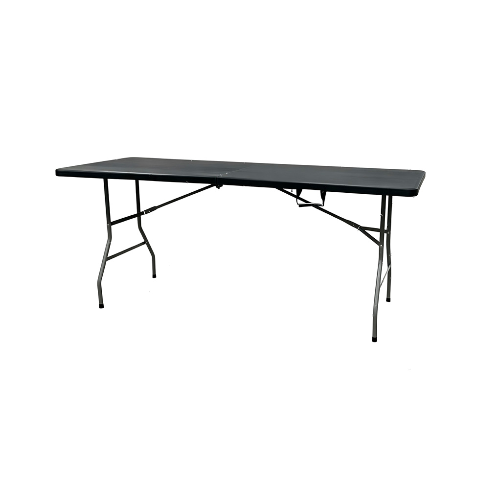 Mesa de Cozinha Dobrável Retangular com Tampo de Plástico Axis Preta e Cinza 180 cm