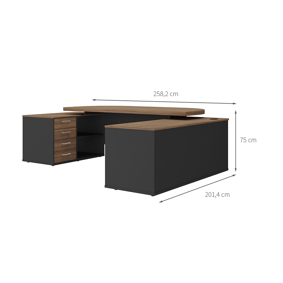 Mesa de Escritório Elara 2 PT 4 GV Nogal e Preta