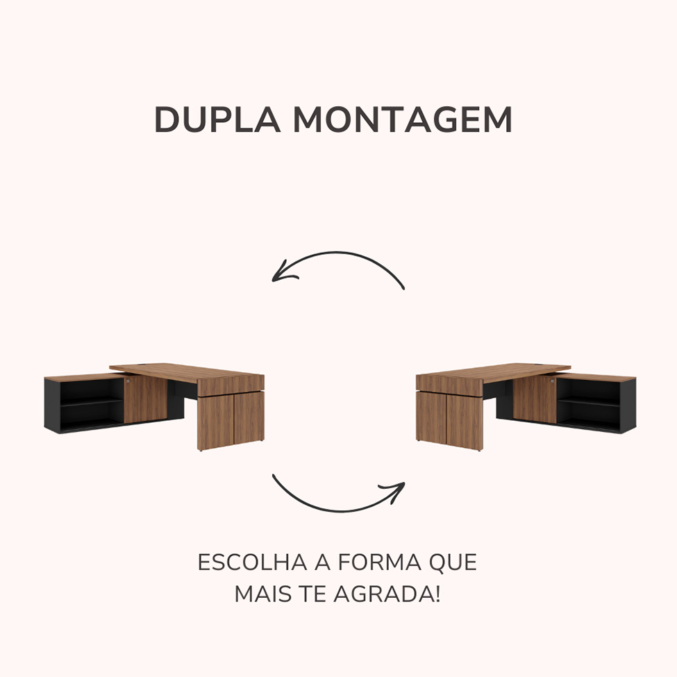 Mesa de Escritório Freya 1 PT Nogal e Preta