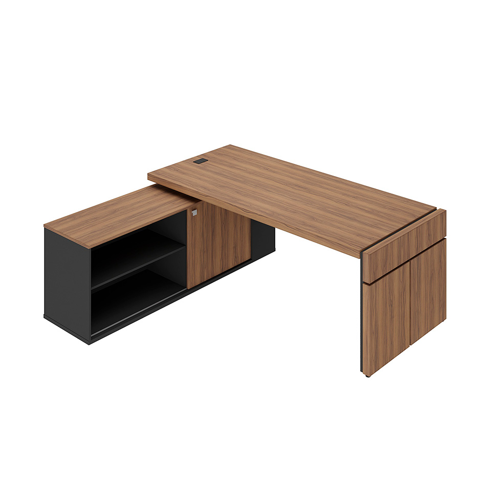 Mesa de Escritório Freya 1 PT Nogal e Preta