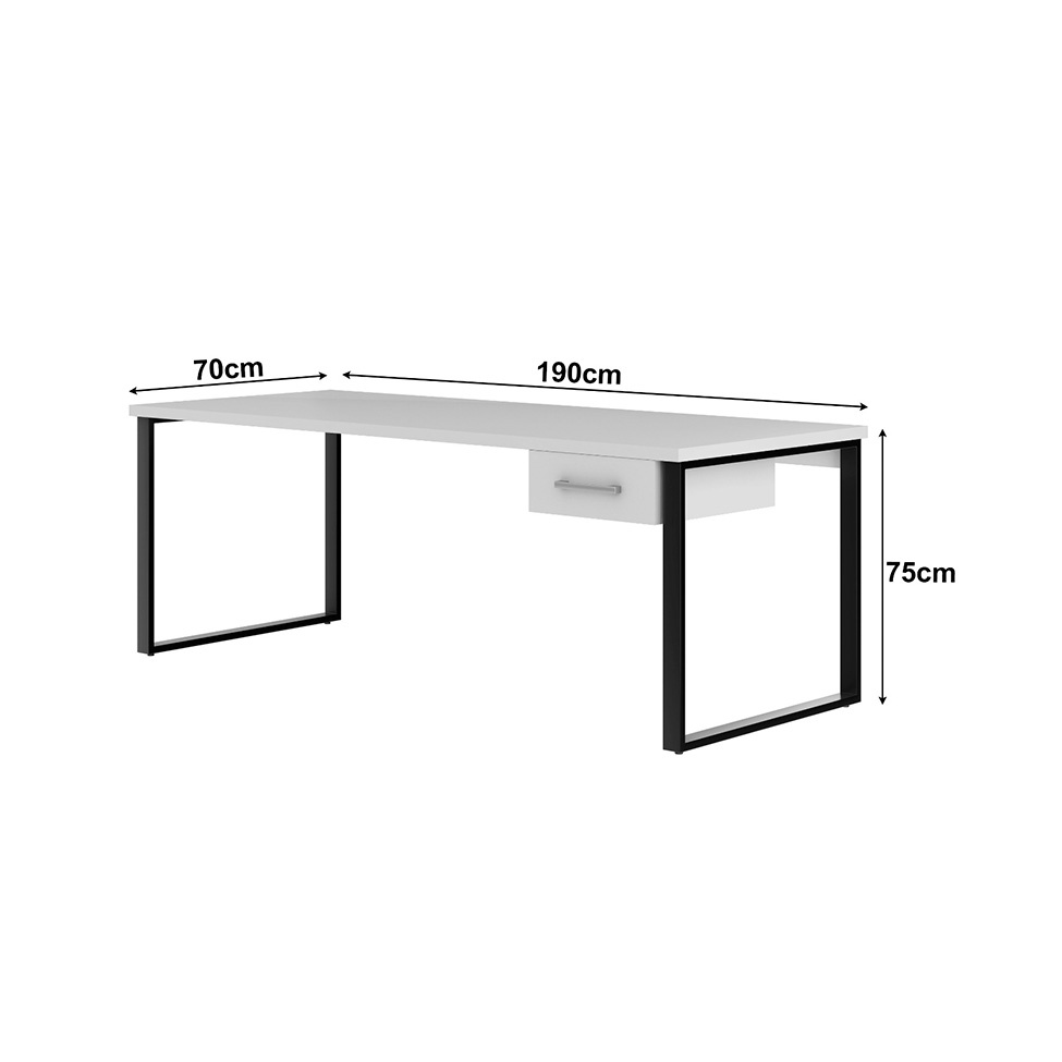 Mesa de Escritório Málaga 1 GV Branca e Preta 190 cm