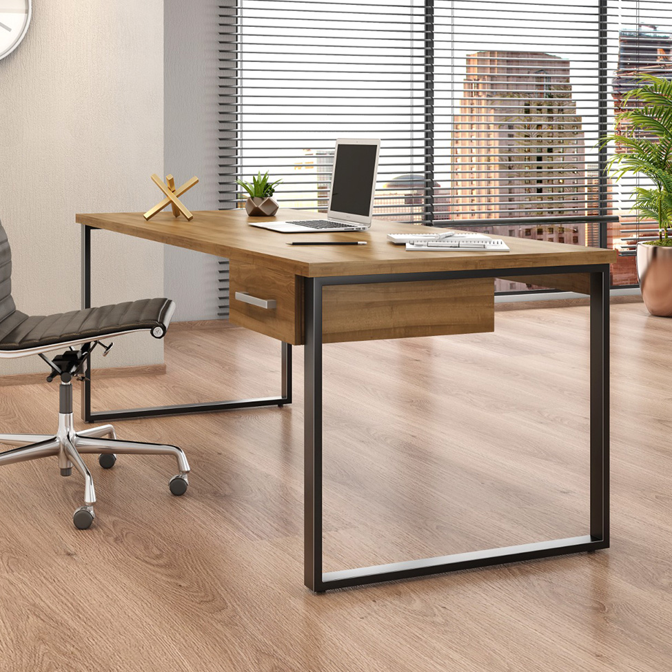 Mesa de Escritório Málaga 1 GV Nogal e Preta 190 cm