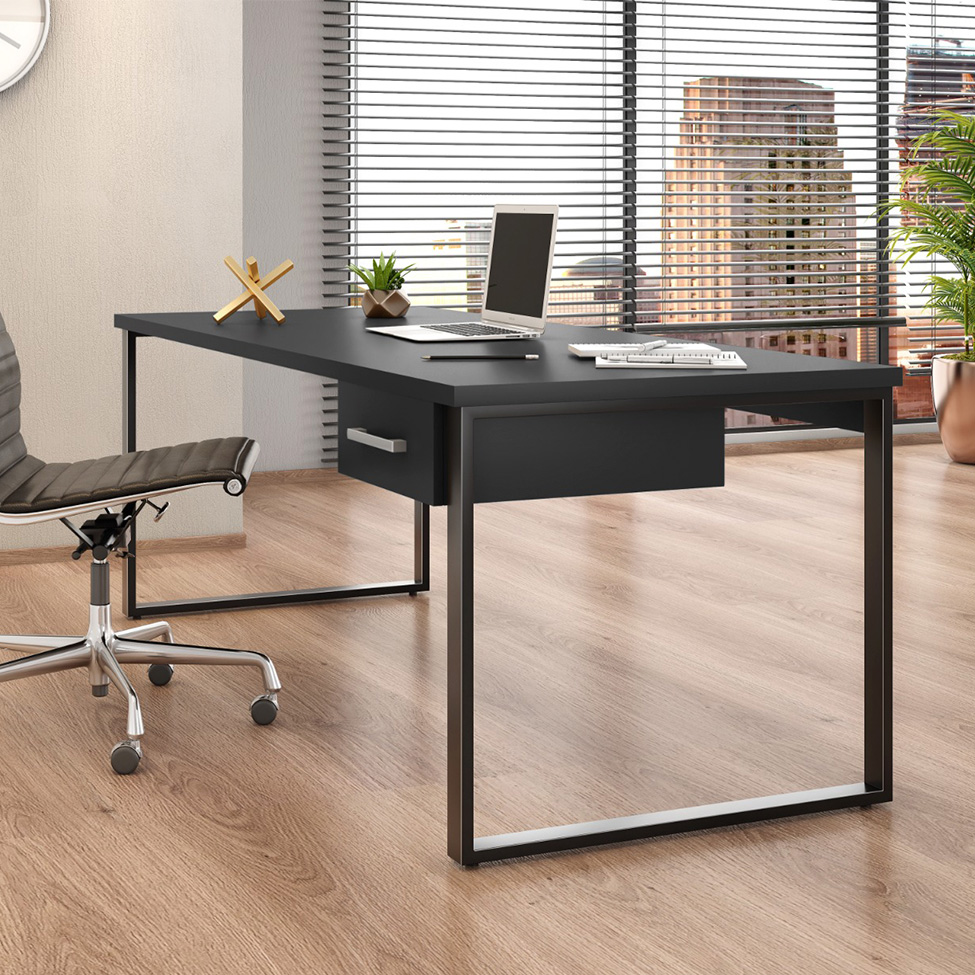 Mesa de Escritório Málaga 1 GV Preta 190 cm