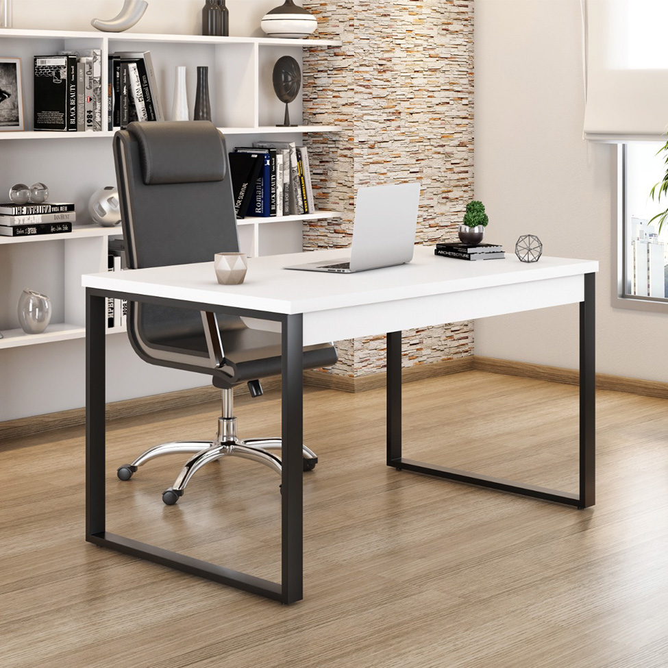 Mesa de Escritório Málaga Branca e Preta 120 cm