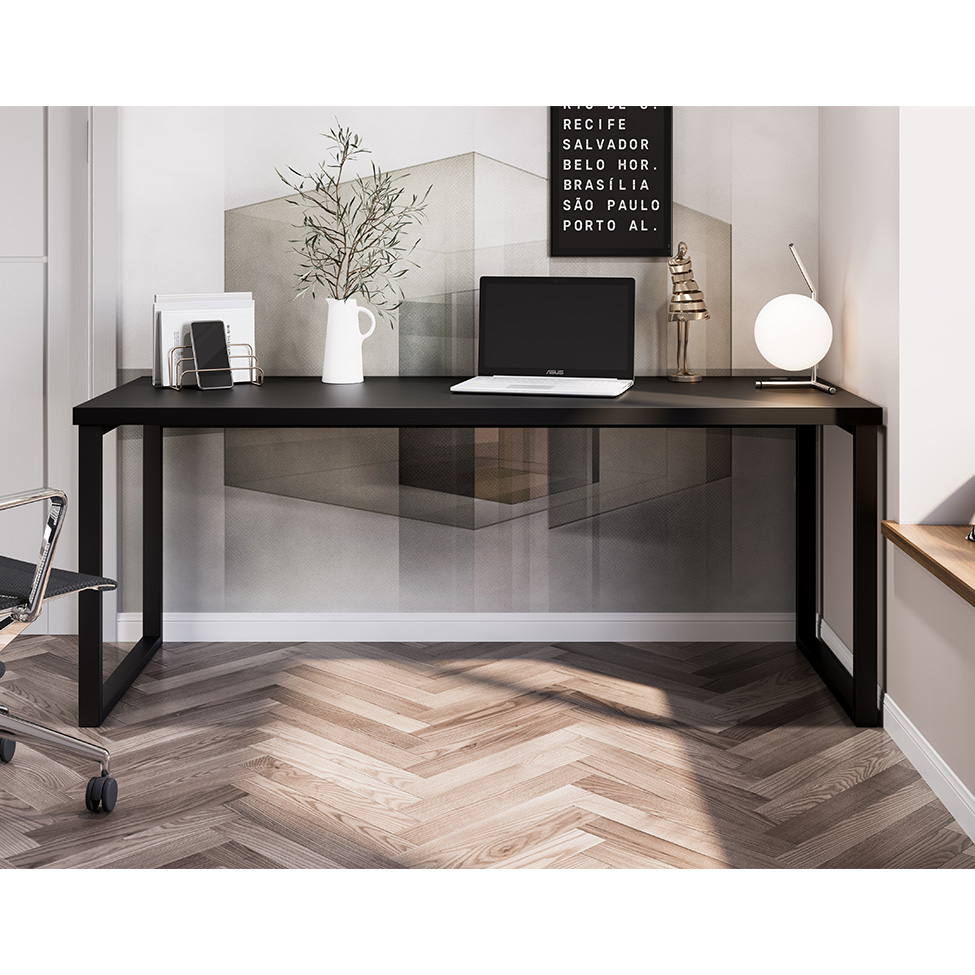 Mesa de Escritório Mathias Preta 190 cm