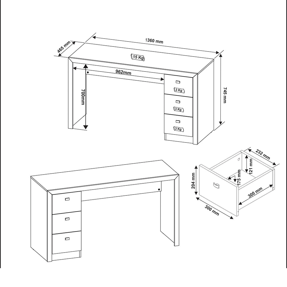 Mesa de Escritório Nico 3 GV Branca